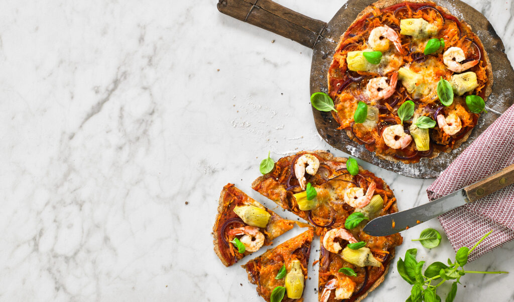 Rugpizza med rejer